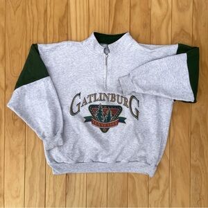 Gatlinburg Tennessee Vintage Sweatshirt Size M Mock Neck 1/4 Zip Grey
